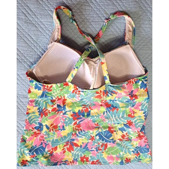 Lands' End Women 16 Tankini Top Blue Floral Soft Cup Swimwear Adjustable Straps - Picture 3 of 6